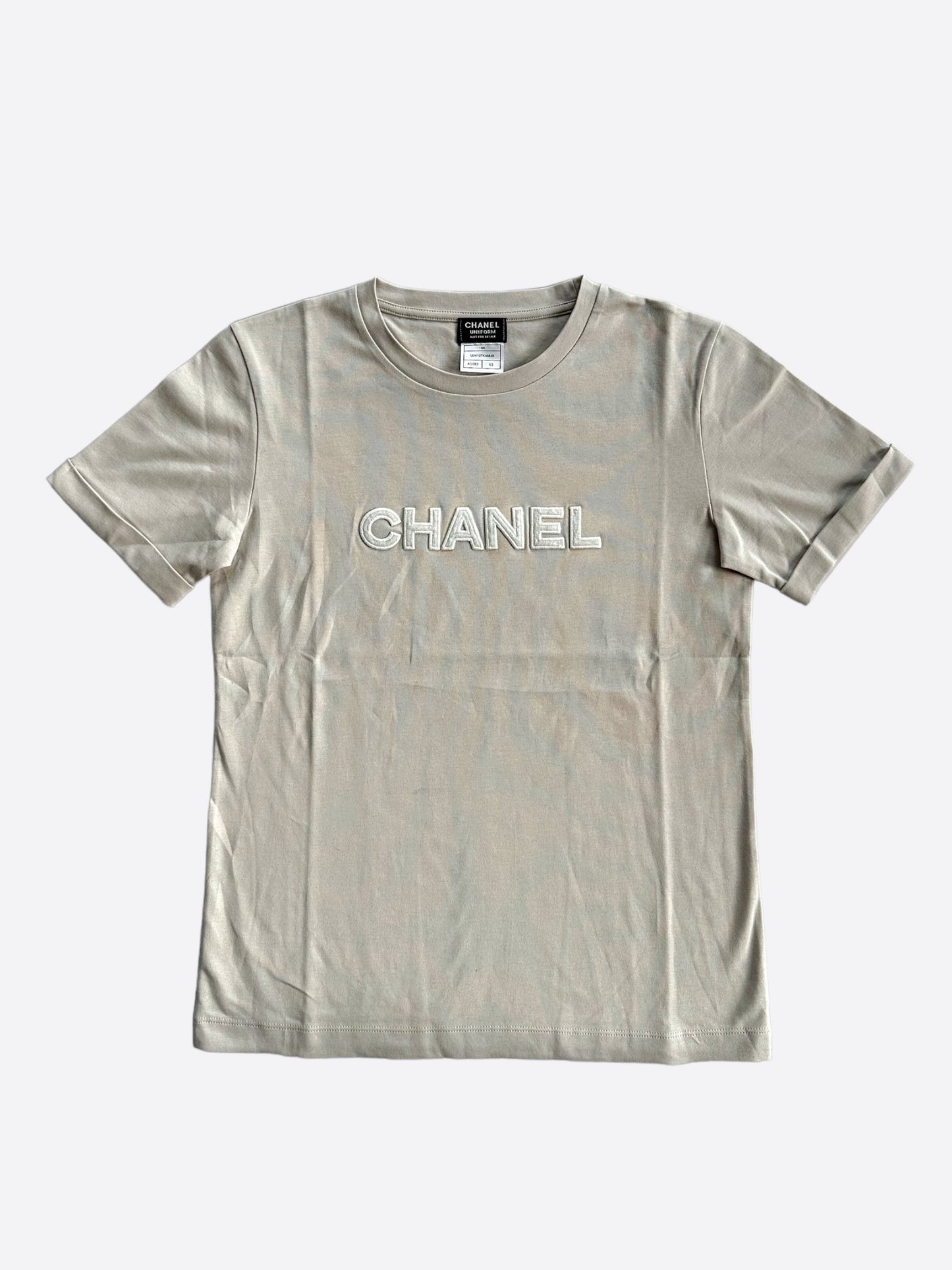 Chanel Beige Embroidered Logo Women's T-Shirt