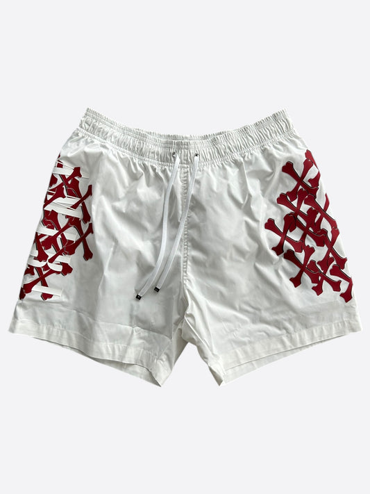 Amiri White & Red Bones Swimshorts