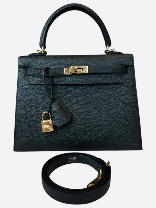 Hermes Black Epsom Mini Kelly 25