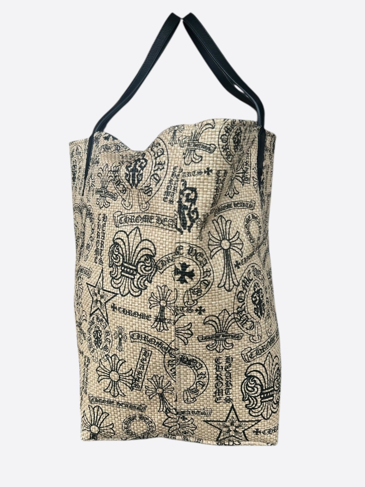 Chrome Hearts Beige & Black Stencil Beach Tote Bag