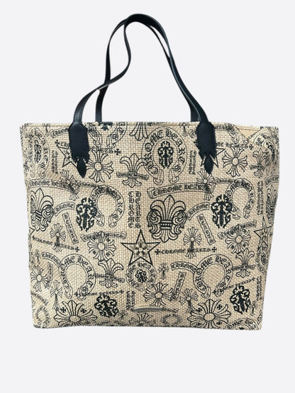 Chrome Hearts Beige & Black Stencil Beach Tote Bag