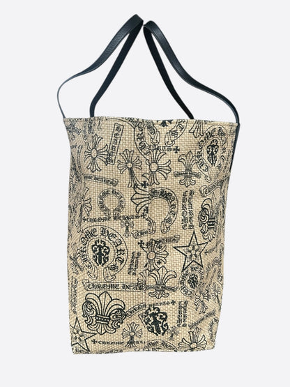 Chrome Hearts Beige & Black Stencil Beach Tote Bag