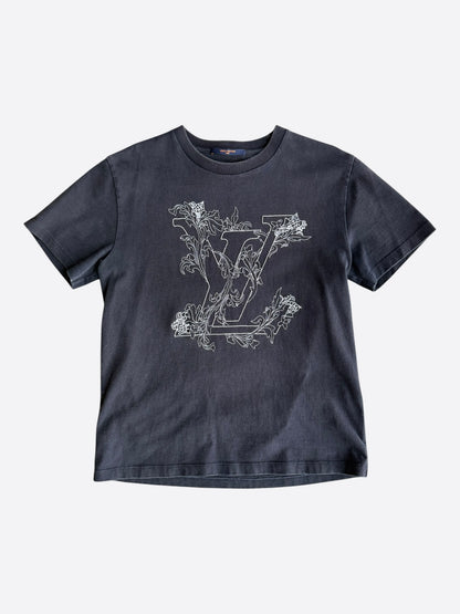 Louis Vuitton Navy & White Flower Logo Embroidered T-Shirt