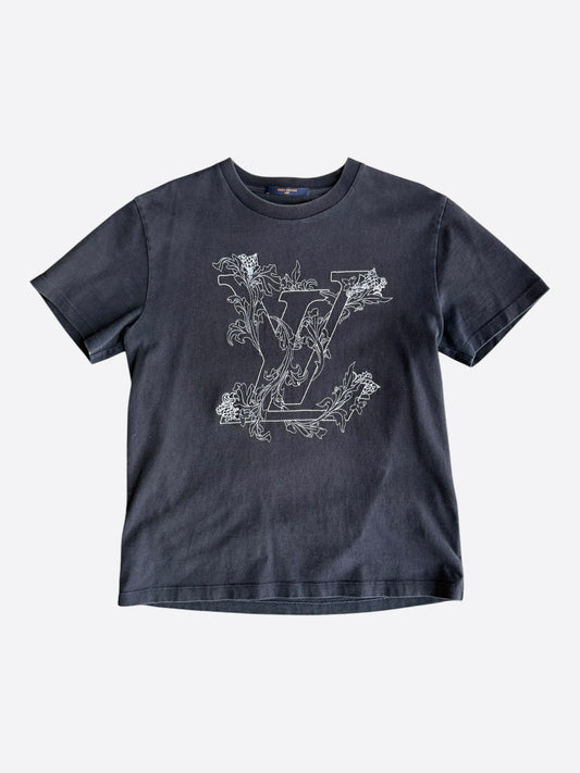 Louis Vuitton Navy & White Flower Logo Embroidered T-Shirt