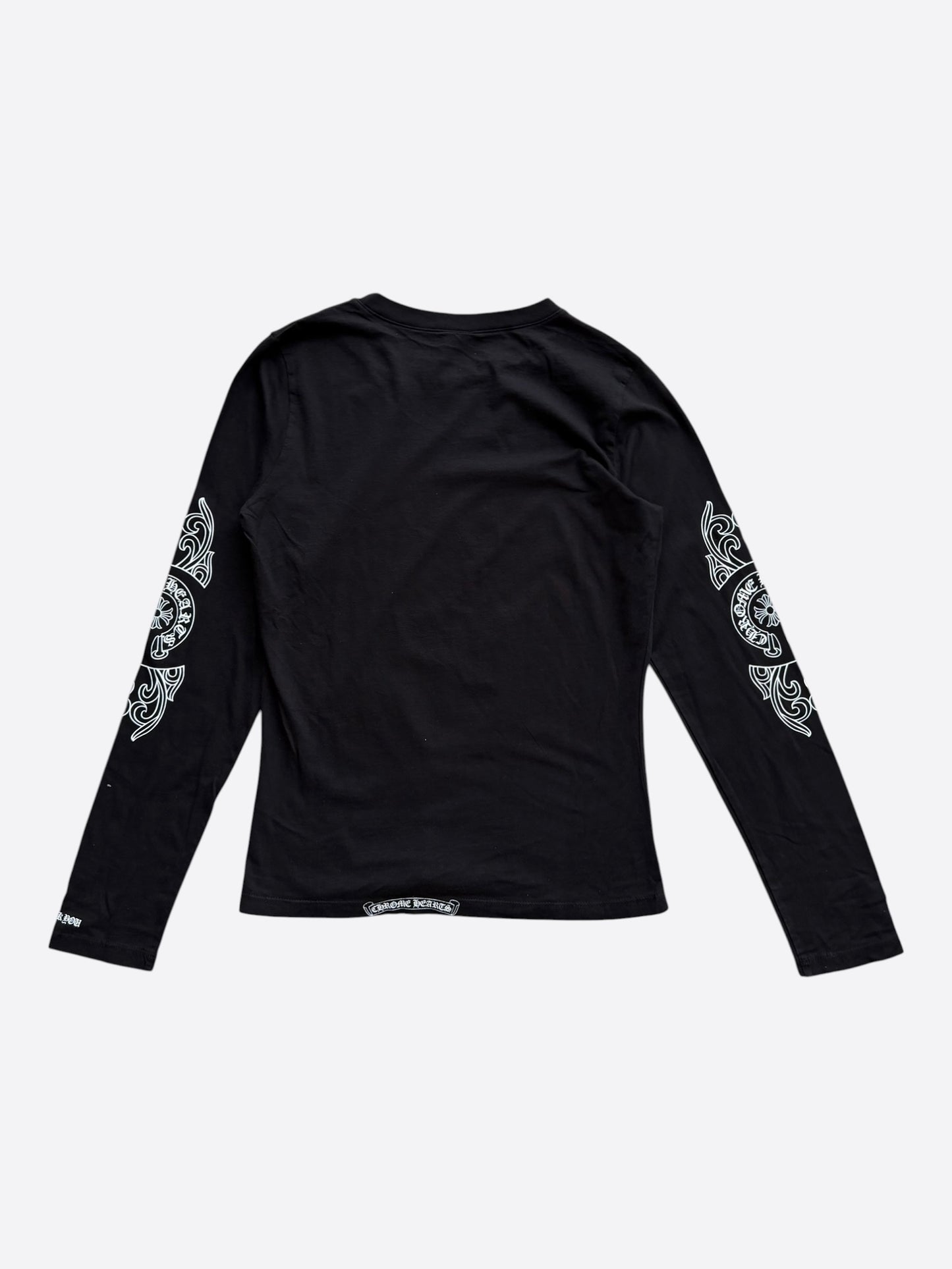 Chrome Hearts Black & White Floral Horseshoe Logo Women's Longsleeve T-Shirt
