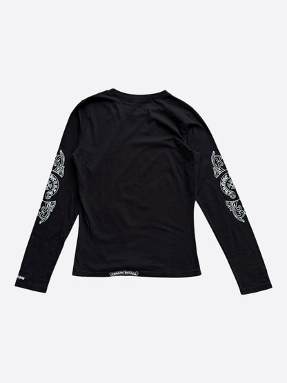 Chrome Hearts Black & White Floral Horseshoe Logo Women's Longsleeve T-Shirt