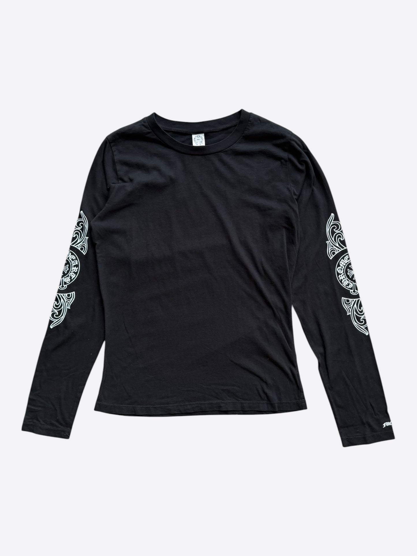 Chrome Hearts Black & White Floral Horseshoe Logo Women's Longsleeve T-Shirt