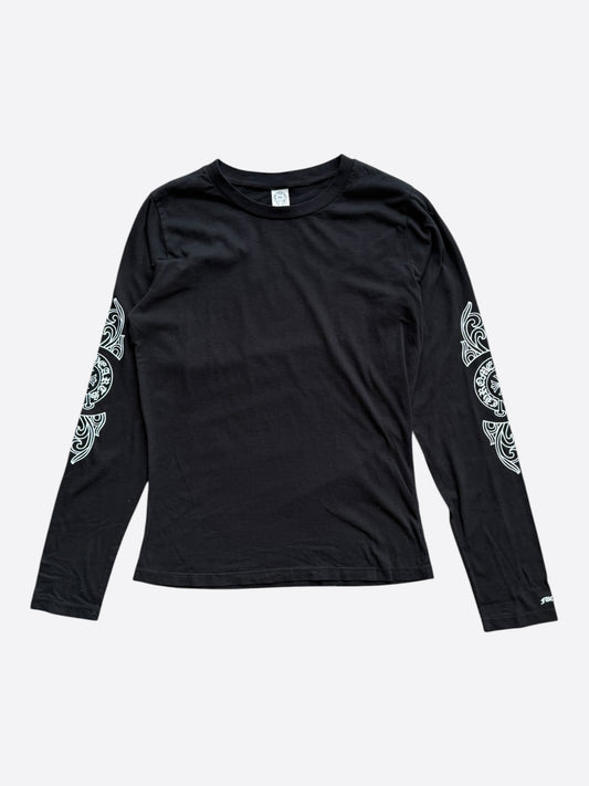 Chrome Hearts Black & White Floral Horseshoe Logo Women's Longsleeve T-Shirt