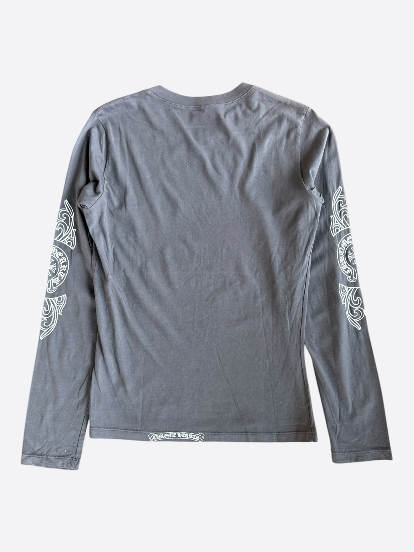 Chrome Hearts Grey & White Floral Horseshoe Logo Women's Longsleeve T-Shirt