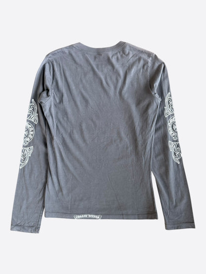 Chrome Hearts Grey & White Floral Horseshoe Logo Women's Longsleeve T-Shirt