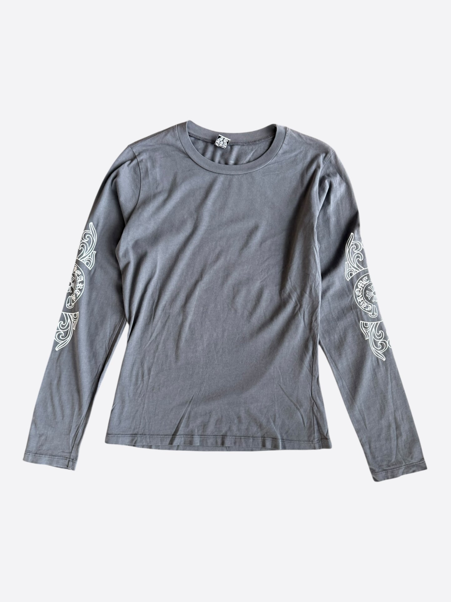 Chrome Hearts Grey & White Floral Horseshoe Logo Women's Longsleeve T-Shirt