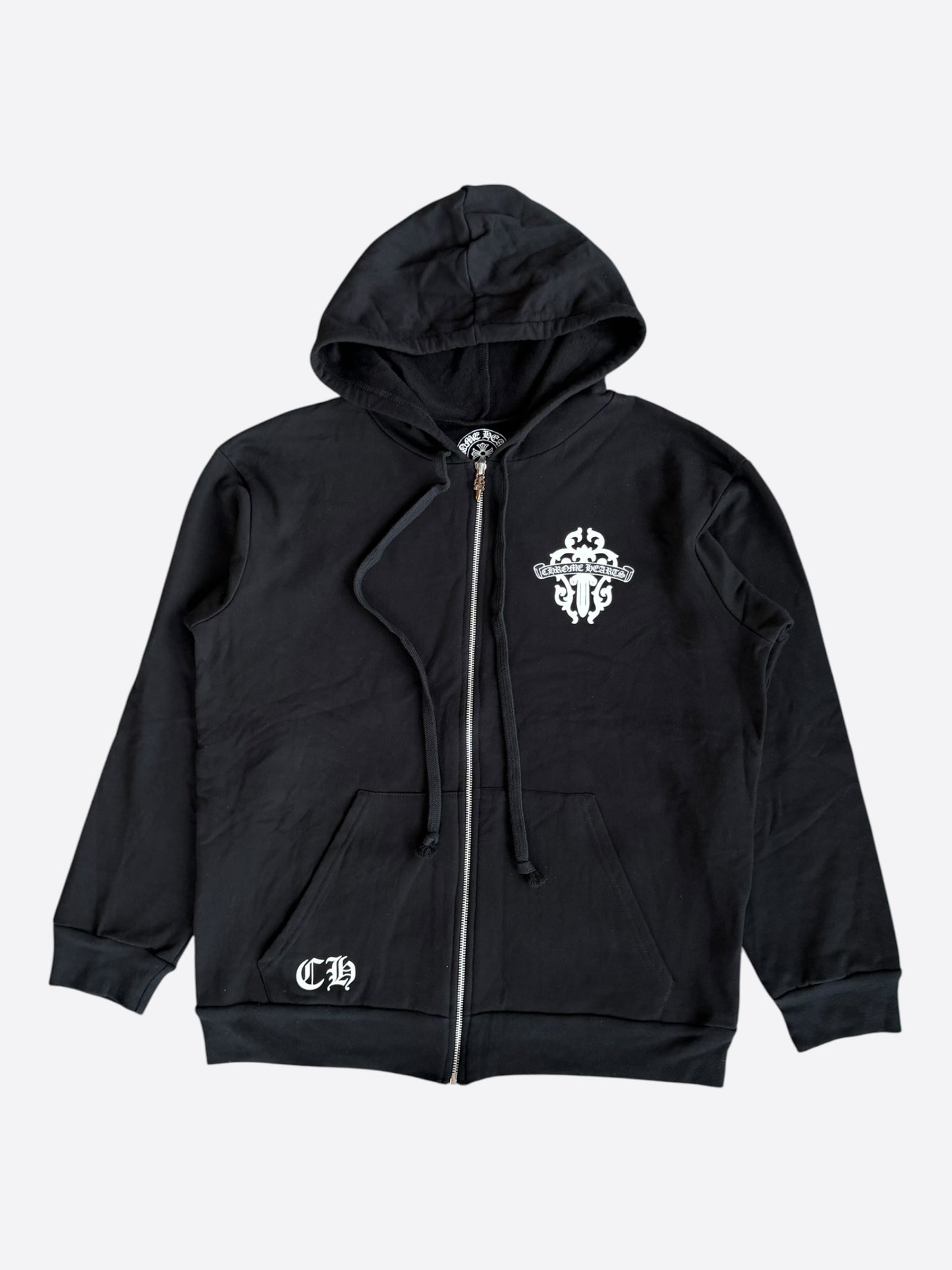 Chrome Hearts Black & White Dagger Logo Zip Up Hoodie