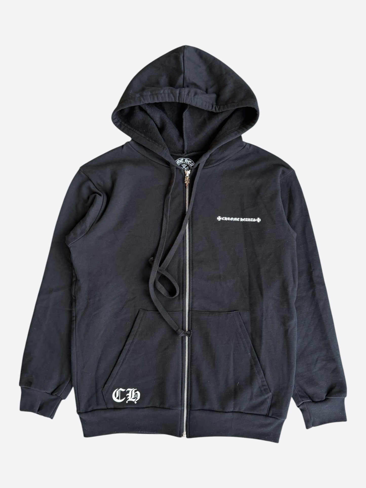 Chrome Hearts Black & White Cross Logo Zip Up Hoodie