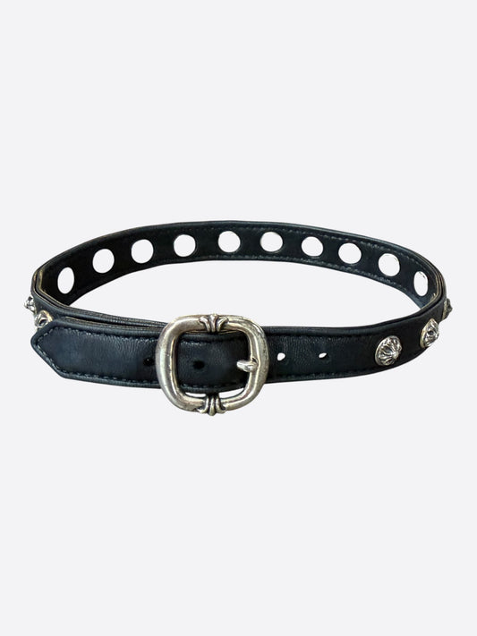 Chrome Hearts Black & Silver Leather Cross Studs Choker Necklace