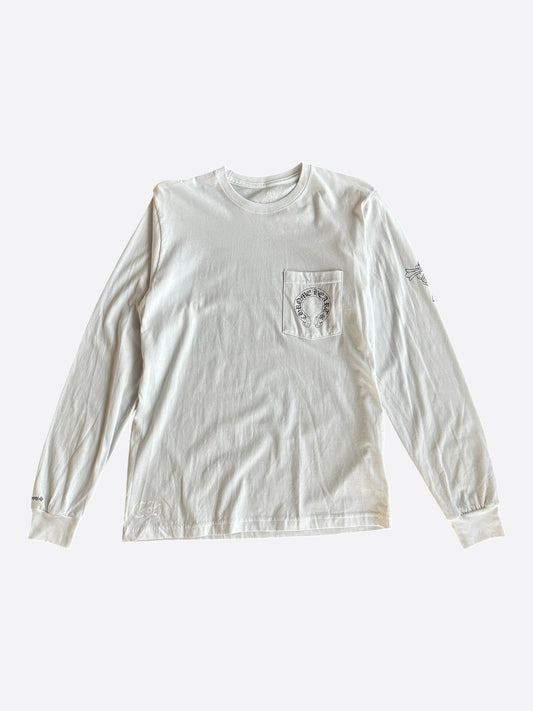 Chrome Hearts White & Black Horseshoe Cross Graphic Longsleeve T-Shirt