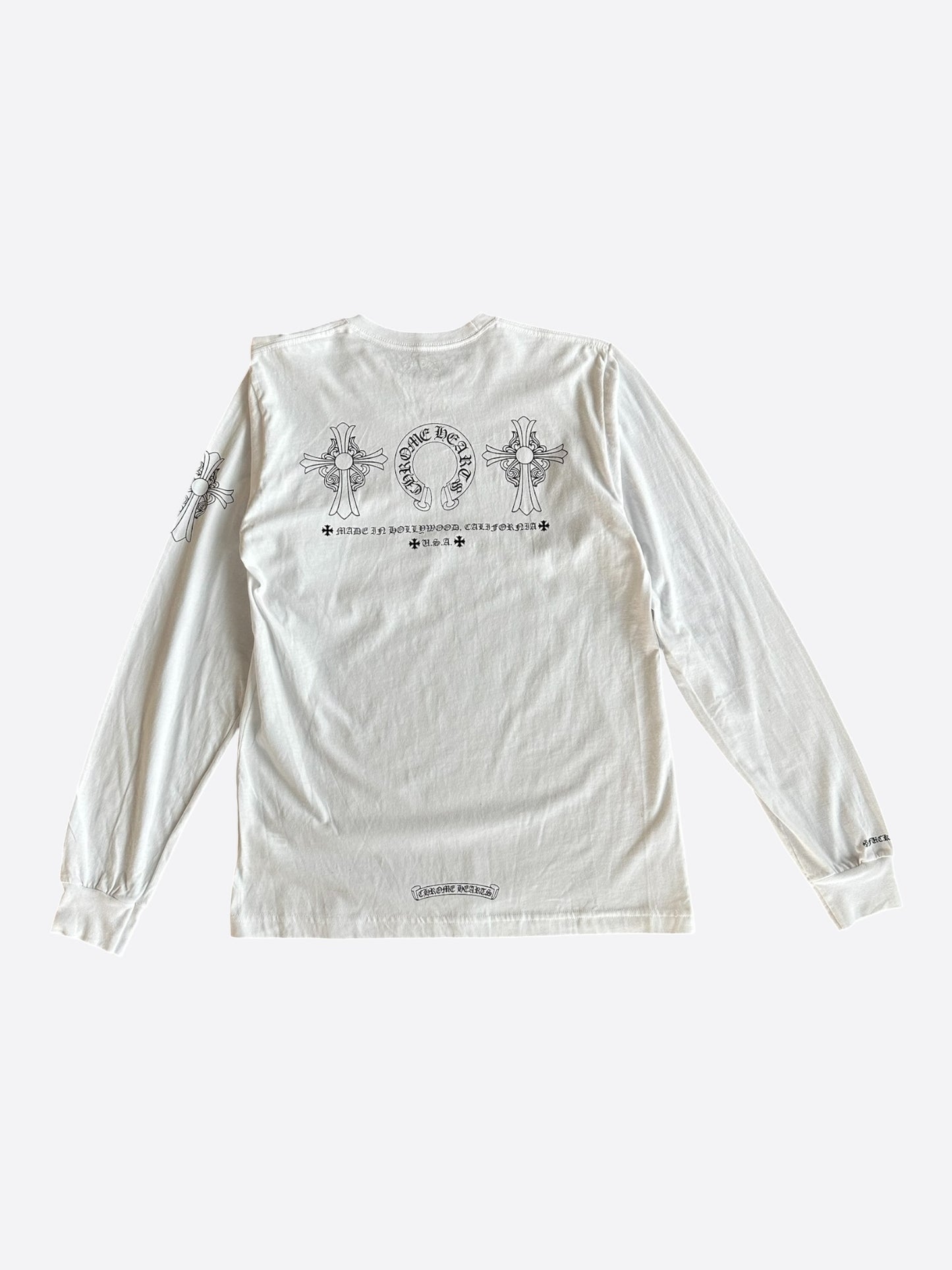 Chrome Hearts White & Black Horseshoe Cross Graphic Longsleeve T-Shirt