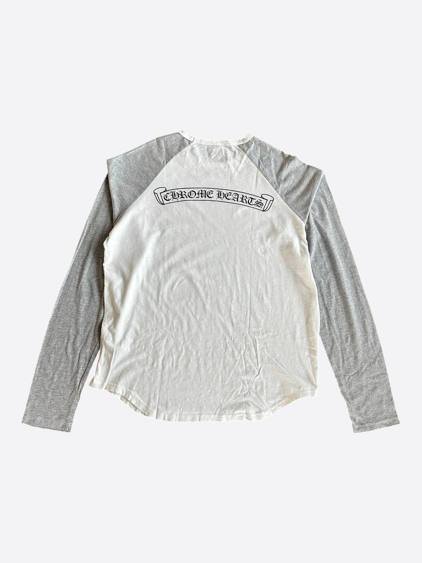 Chrome Hearts White & Grey Horseshoe Logo Baseball Longsleeve T-Shirt