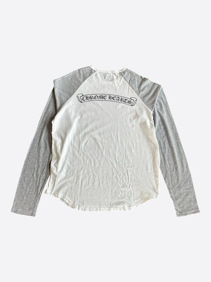 Chrome Hearts White & Grey Horseshoe Logo Baseball Longsleeve T-Shirt