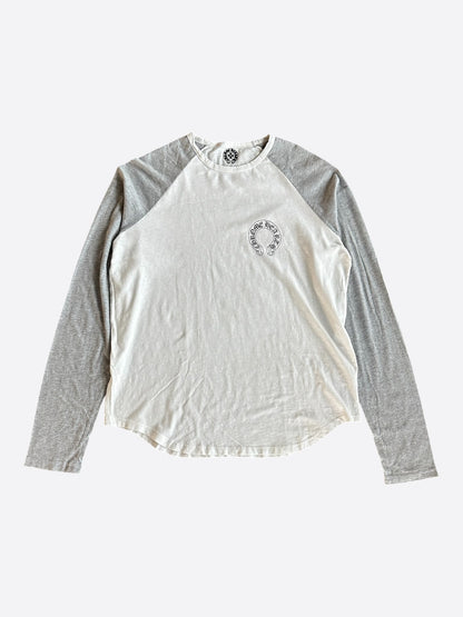 Chrome Hearts White & Grey Horseshoe Logo Baseball Longsleeve T-Shirt