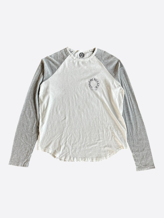 Chrome Hearts White & Grey Horseshoe Logo Baseball Longsleeve T-Shirt