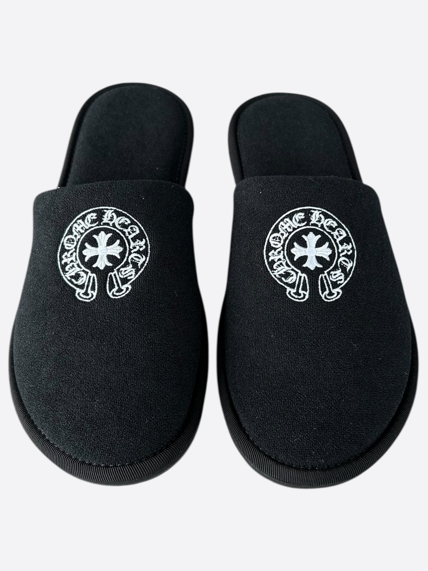 Chrome Hearts Black & White Horseshoe Logo Slippers