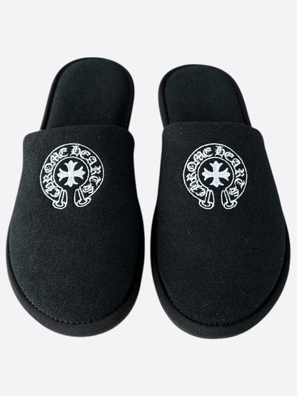 Chrome Hearts Black & White Horseshoe Logo Slippers