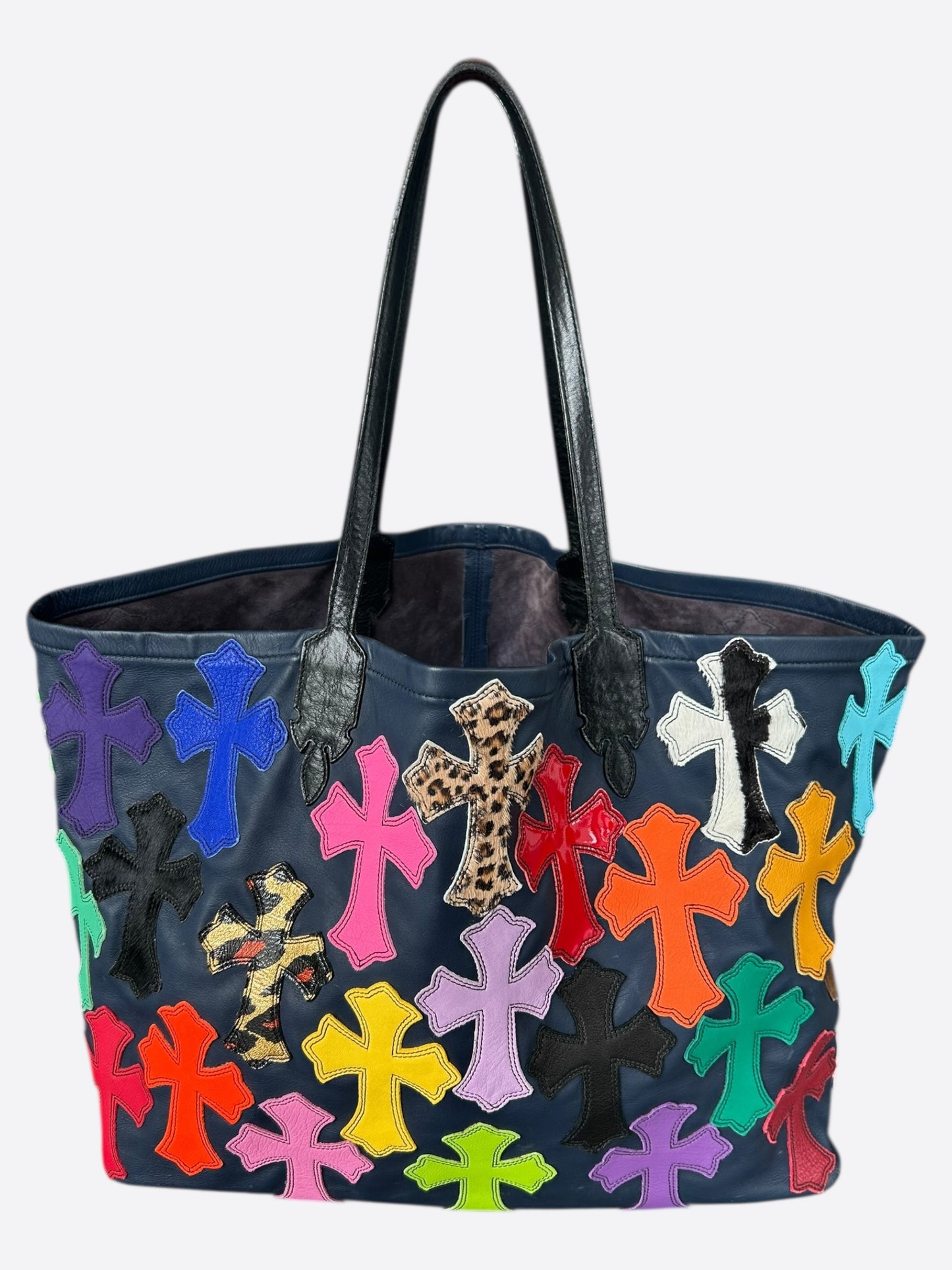 Chrome Hearts Navy Multicolor Cross Patch Tote Bag
