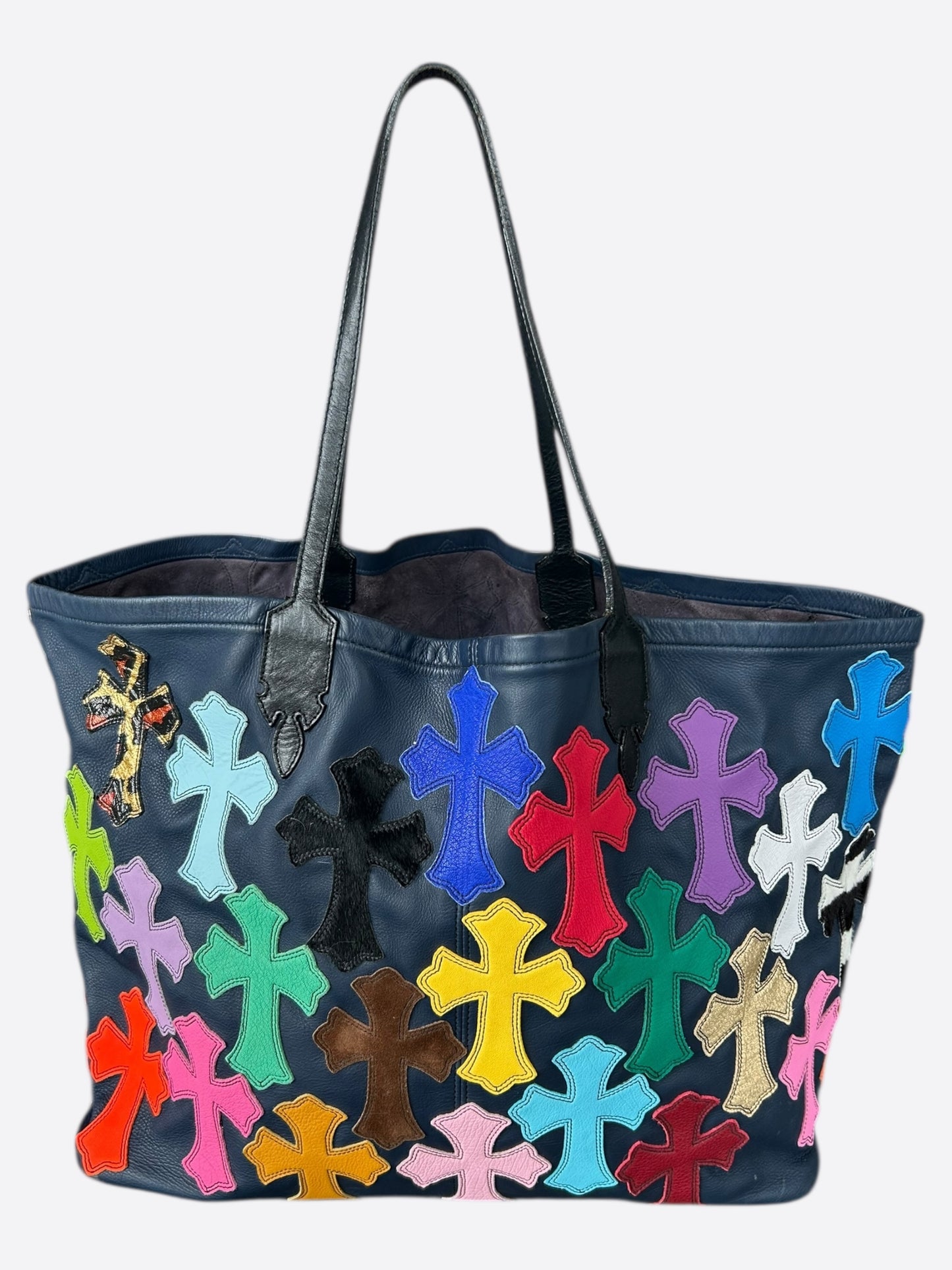 Chrome Hearts Navy Multicolor Cross Patch Tote Bag