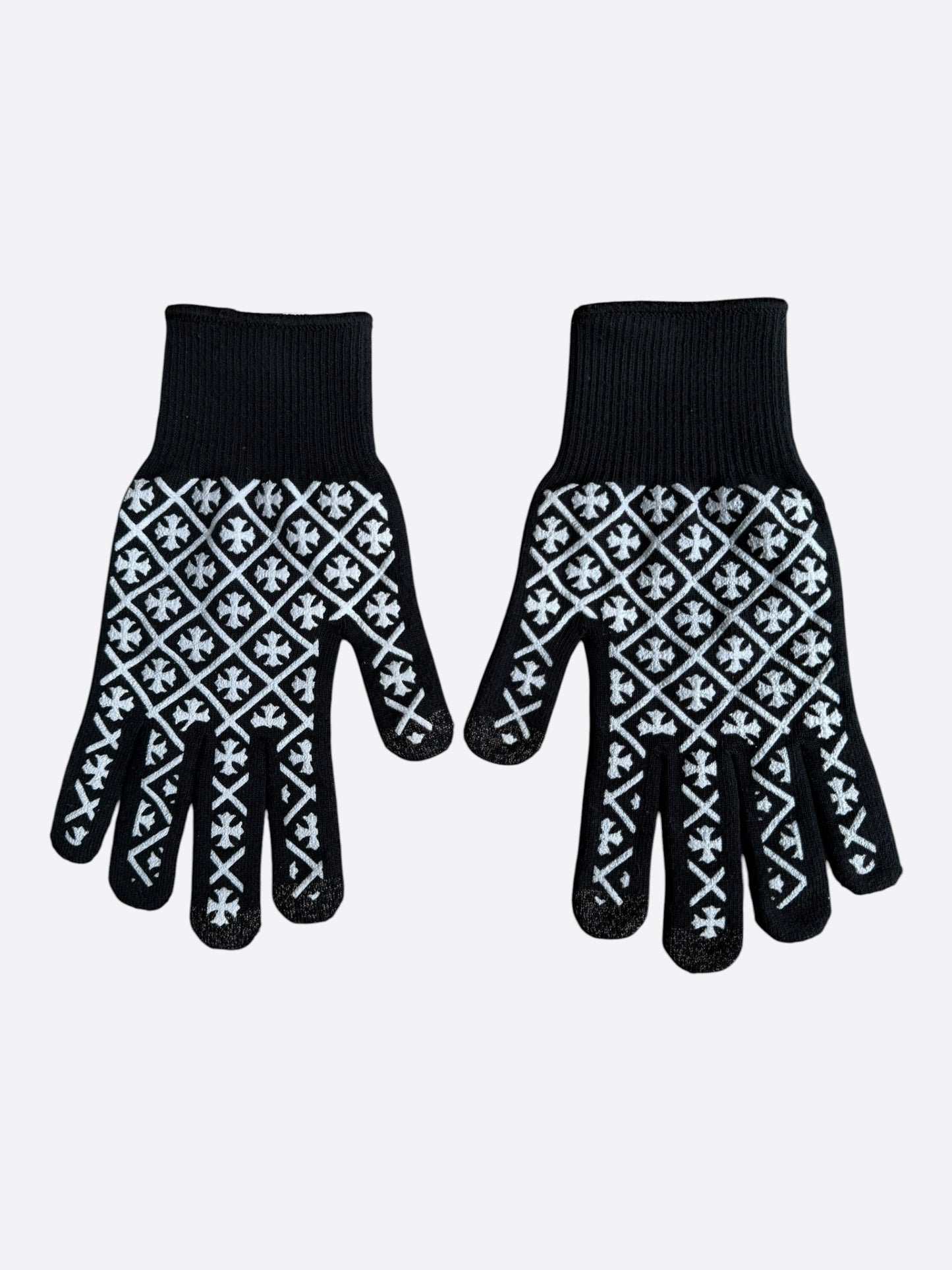 Chrome Hearts Black & White Script Cross Logo Gloves