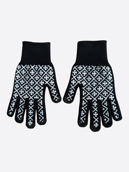 Chrome Hearts Black & White Script Cross Logo Gloves