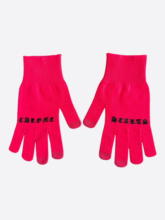 Chrome Hearts Red & Black Script Cross Logo Gloves