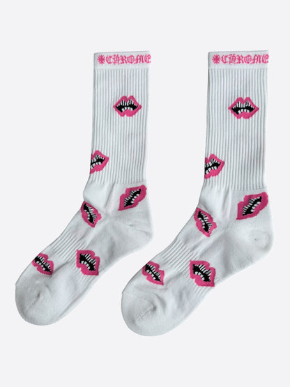 Chrome Hearts Matty Boy White & Pink Chomper Socks