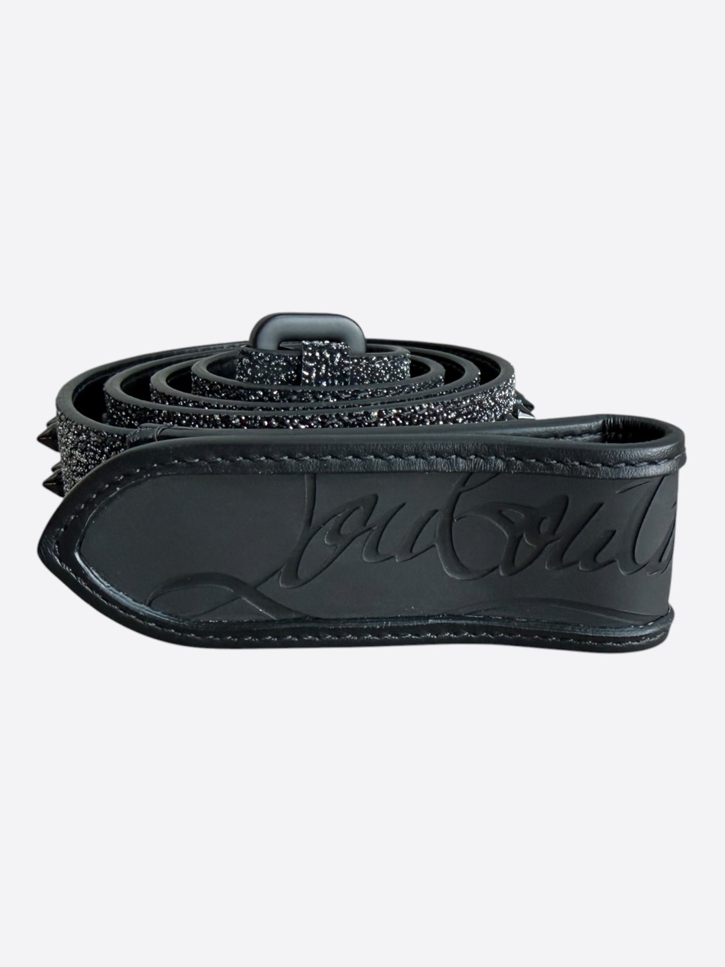 Christian Louboutin Black Glitter Spiked Belt