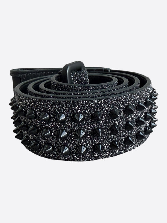 Christian Louboutin Black Glitter Spiked Belt