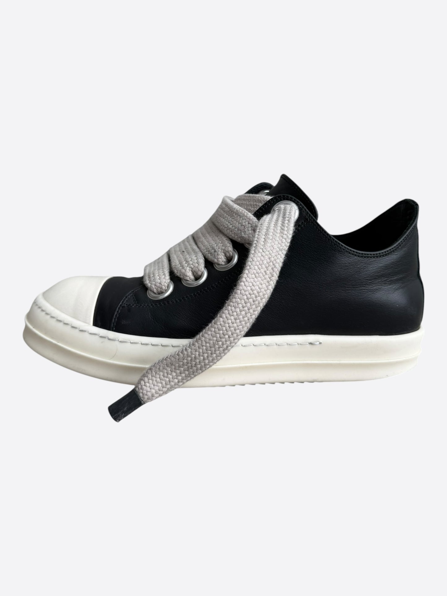 Rick Owens Black Leather Jumbo Lace Low Top Sneakers