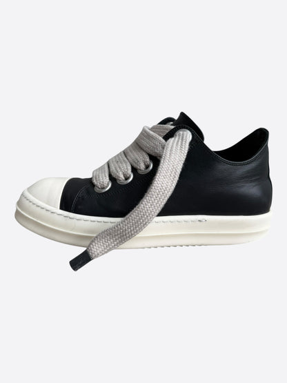 Rick Owens Black Leather Jumbo Lace Low Top Sneakers
