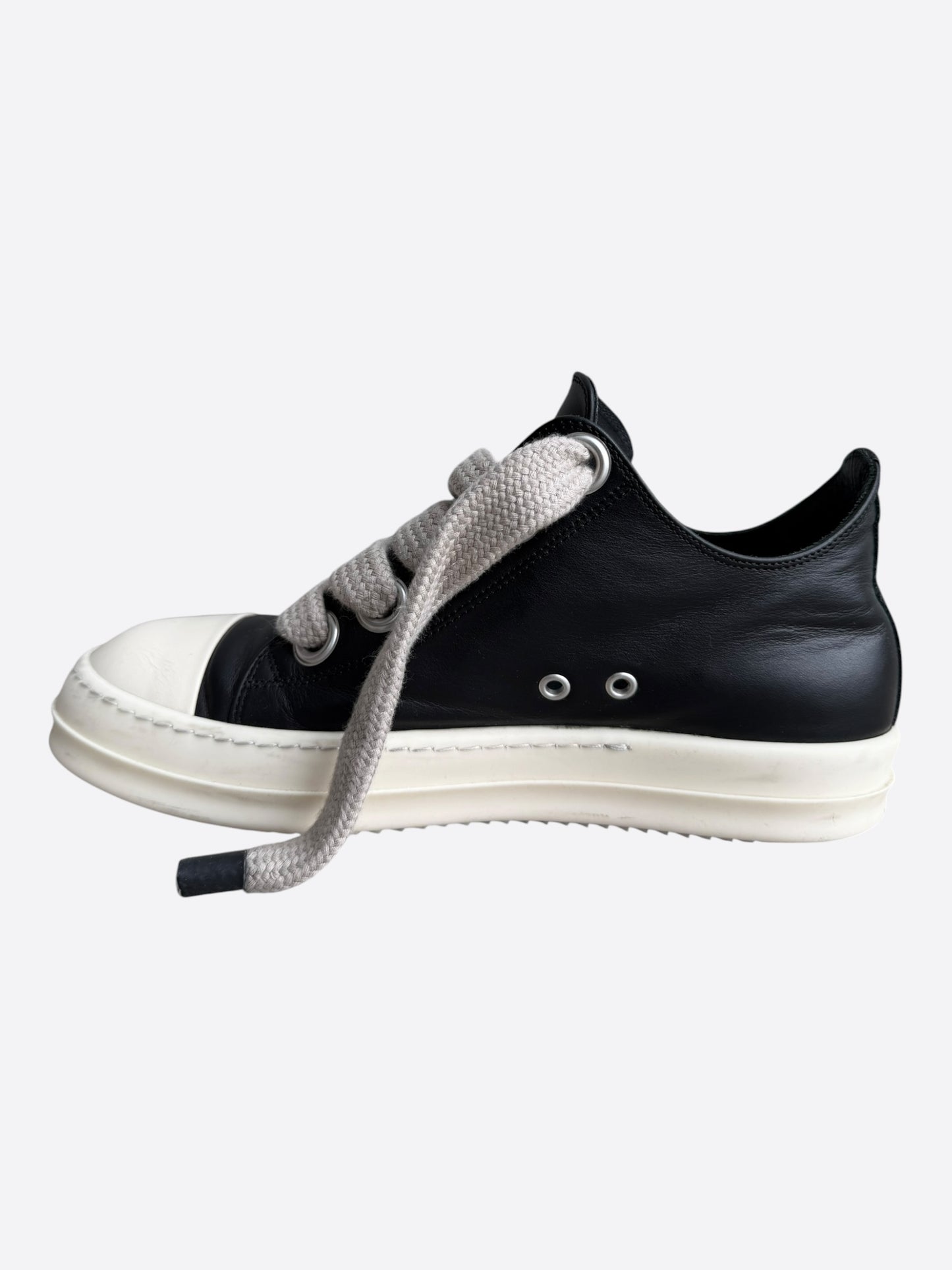 Rick Owens Black Leather Jumbo Lace Low Top Sneakers