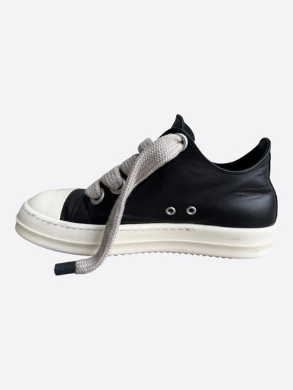 Rick Owens Black Leather Jumbo Lace Low Top Sneakers