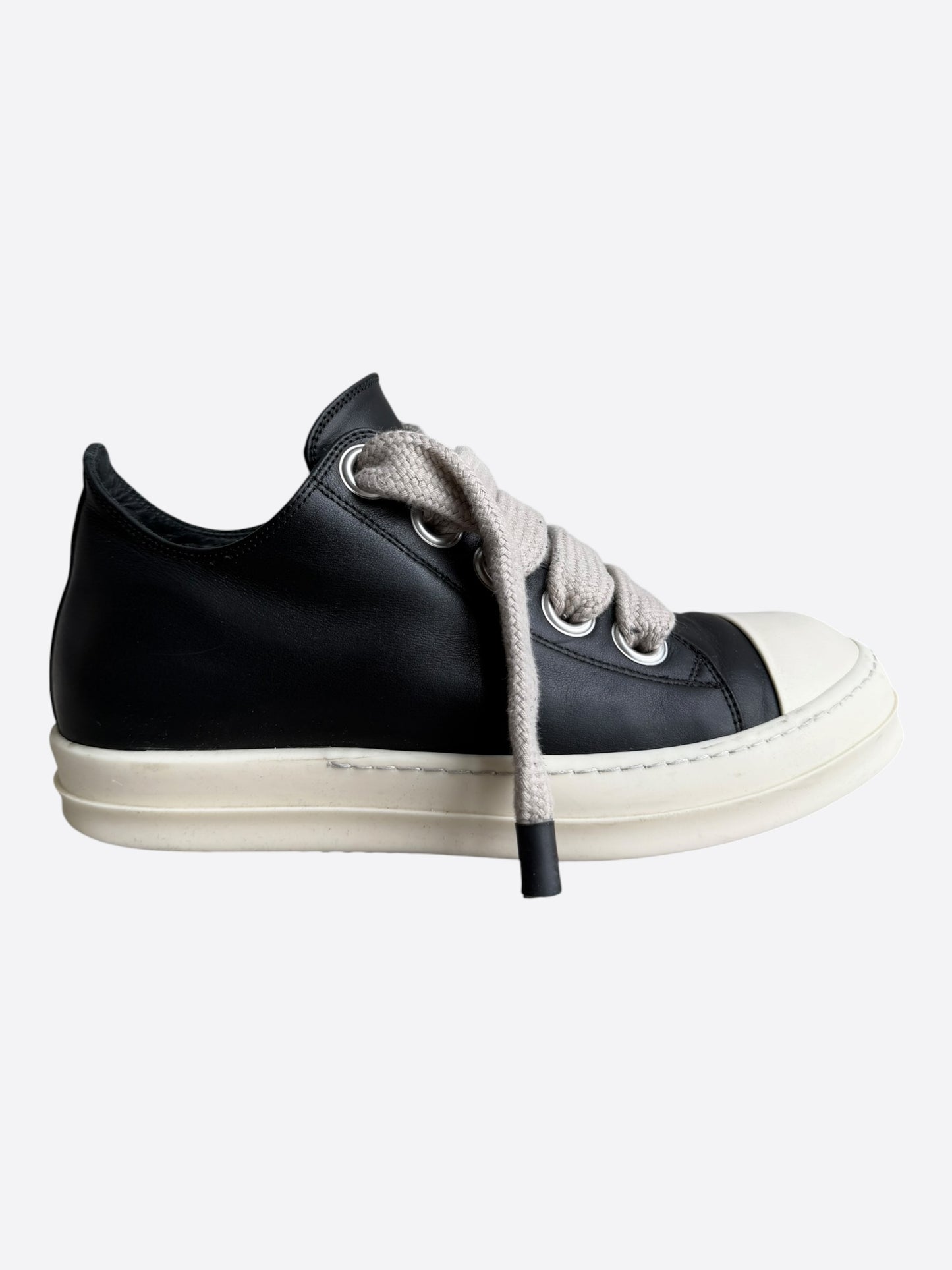 Rick Owens Black Leather Jumbo Lace Low Top Sneakers