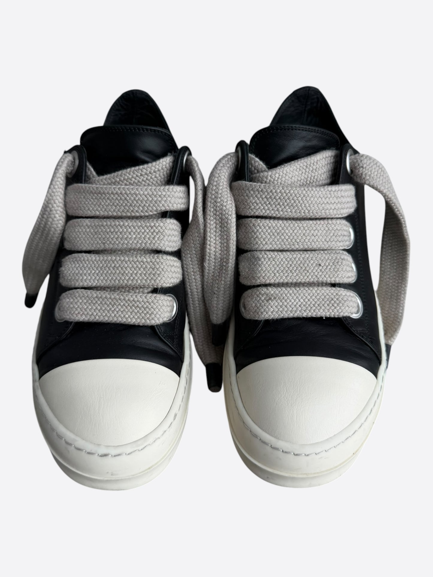 Rick Owens Black Leather Jumbo Lace Low Top Sneakers