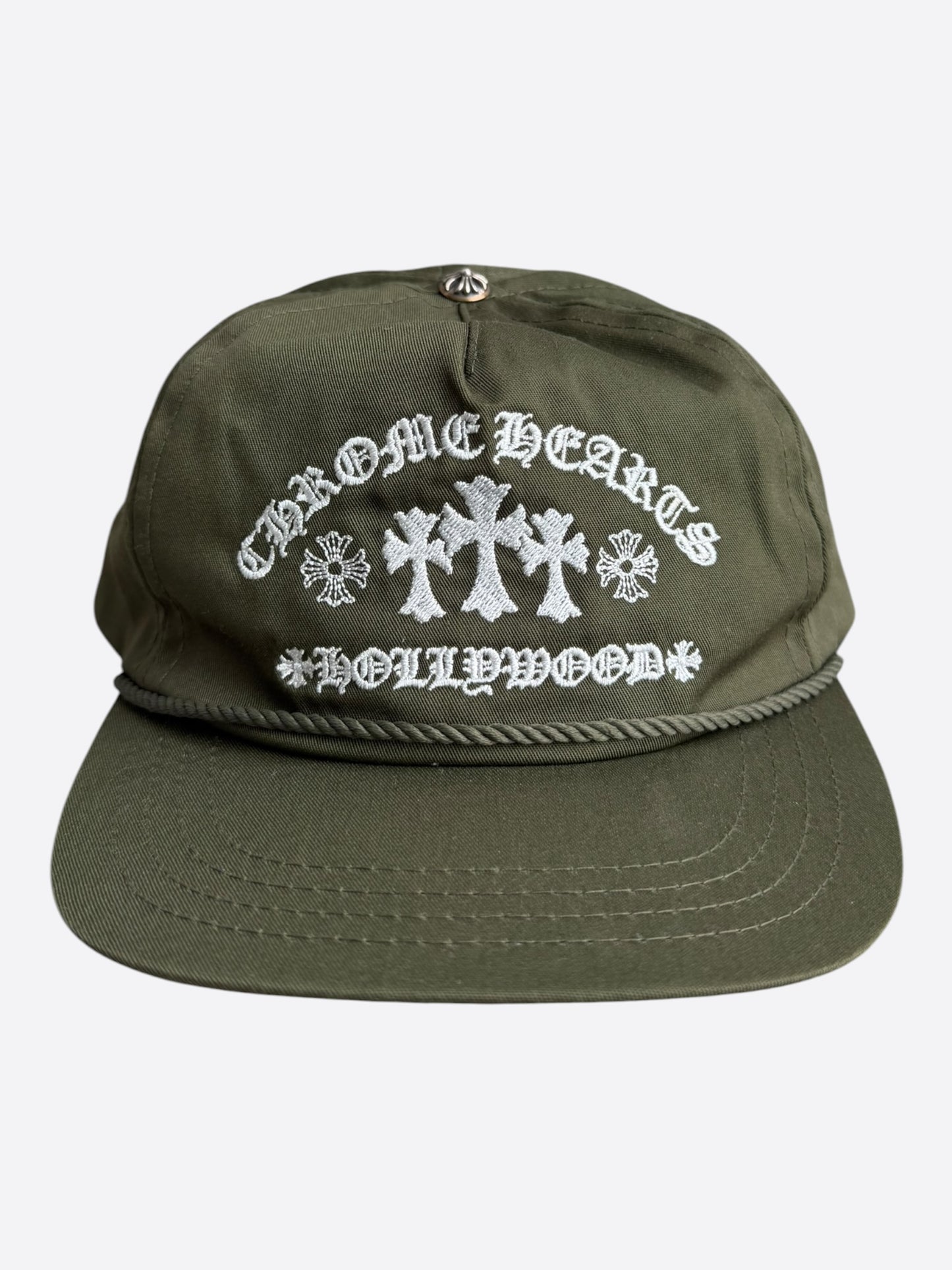 Chrome Hearts Olive & White Triple Cross Embroidered Hat