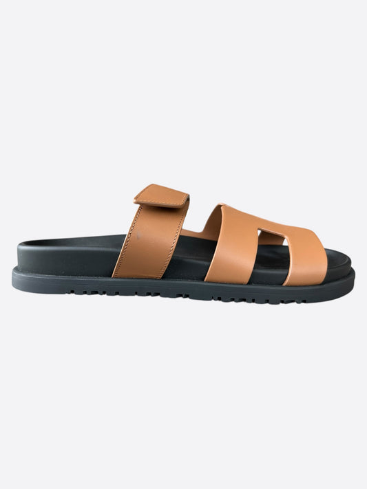 Hermes Black & Brown Leather Chypre Women's Sandals