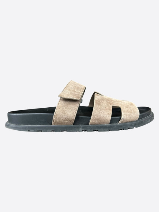 Hermes Black & Beige Suede Chypre Sandals