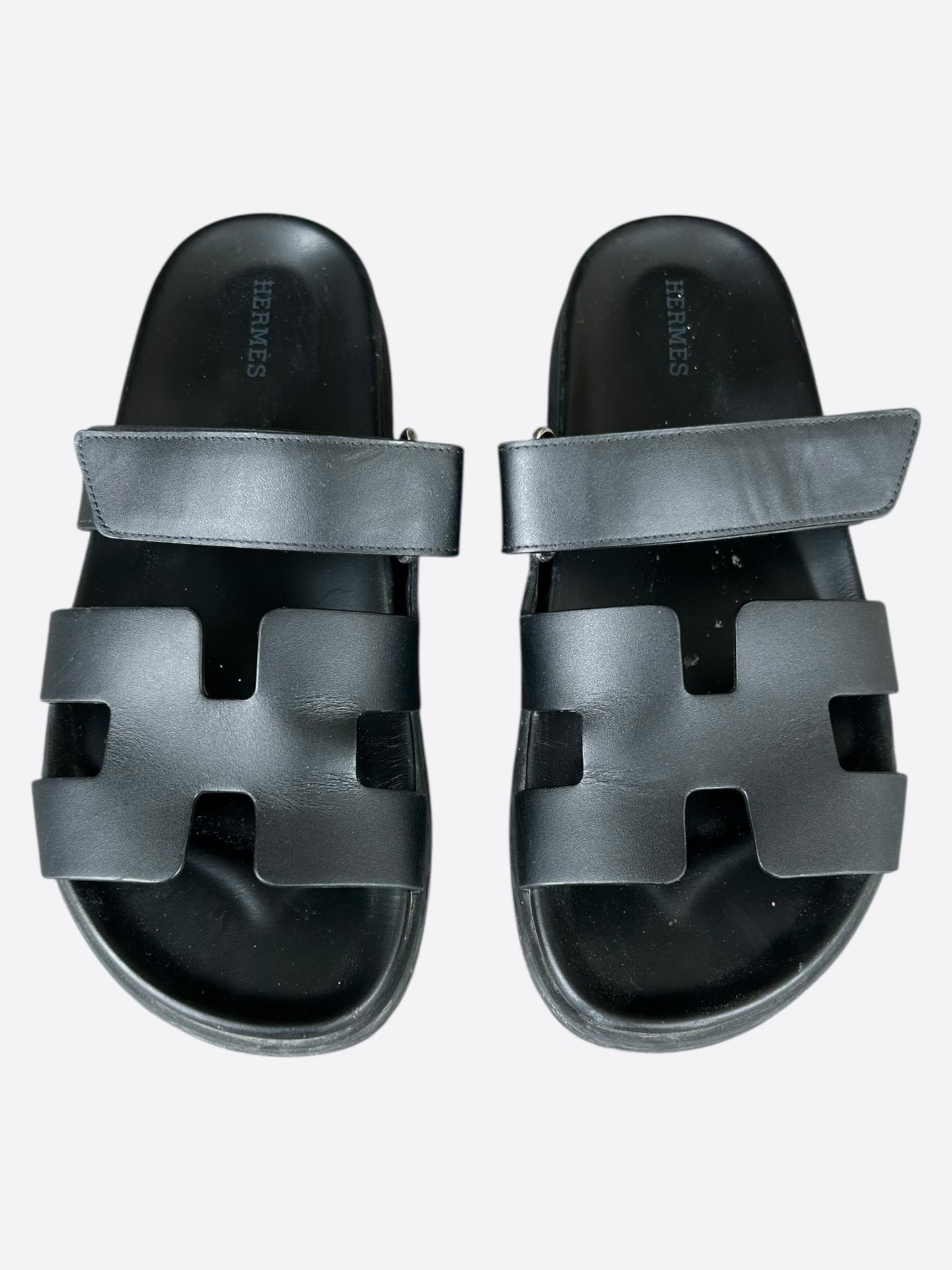 Hermes Black Leather Chypre Women's Sandals