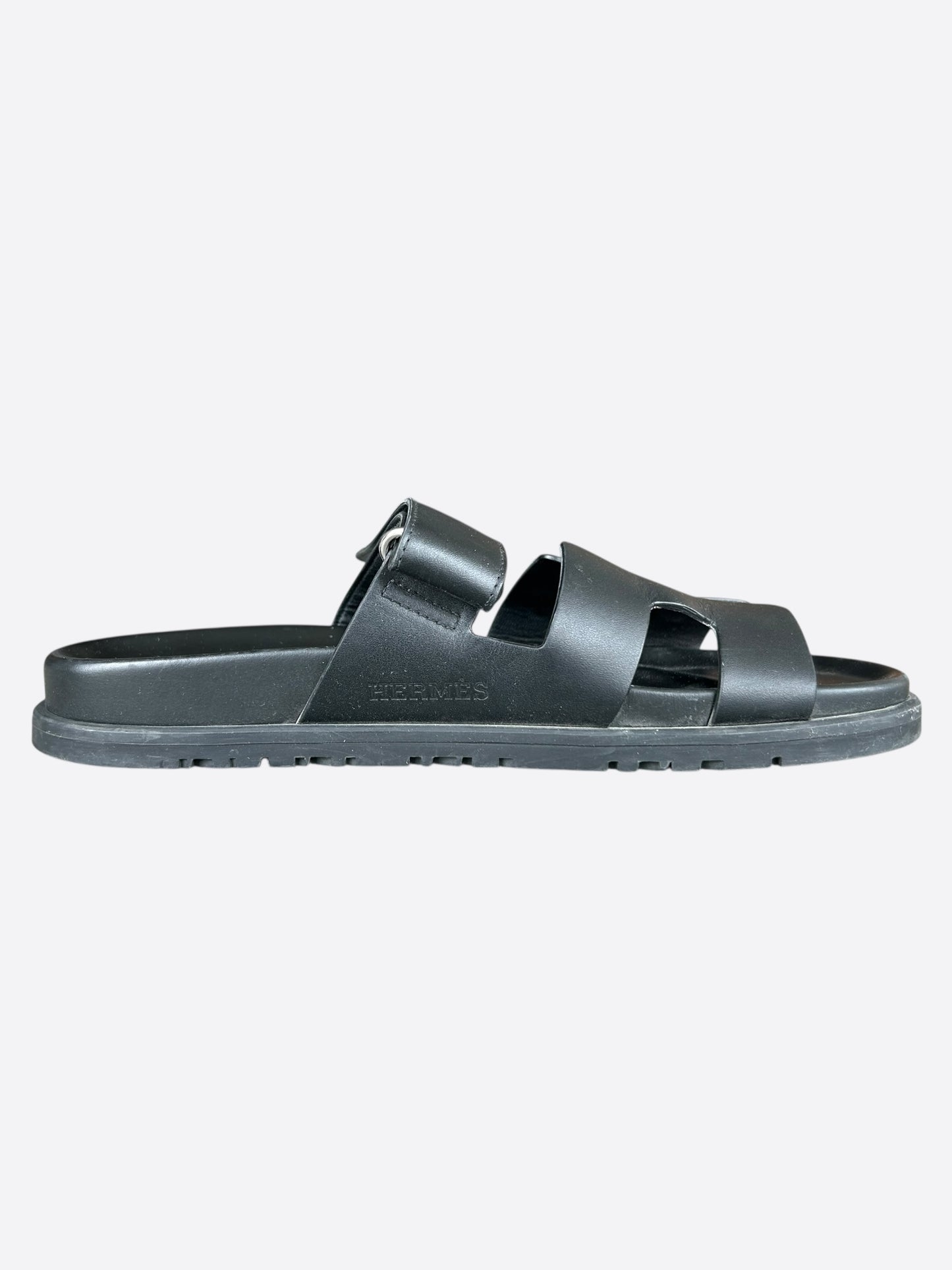 Hermes Black Leather Chypre Women's Sandals