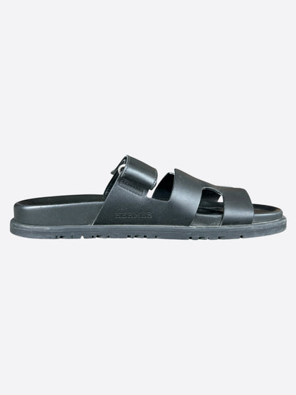 Hermes Black Leather Chypre Women's Sandals