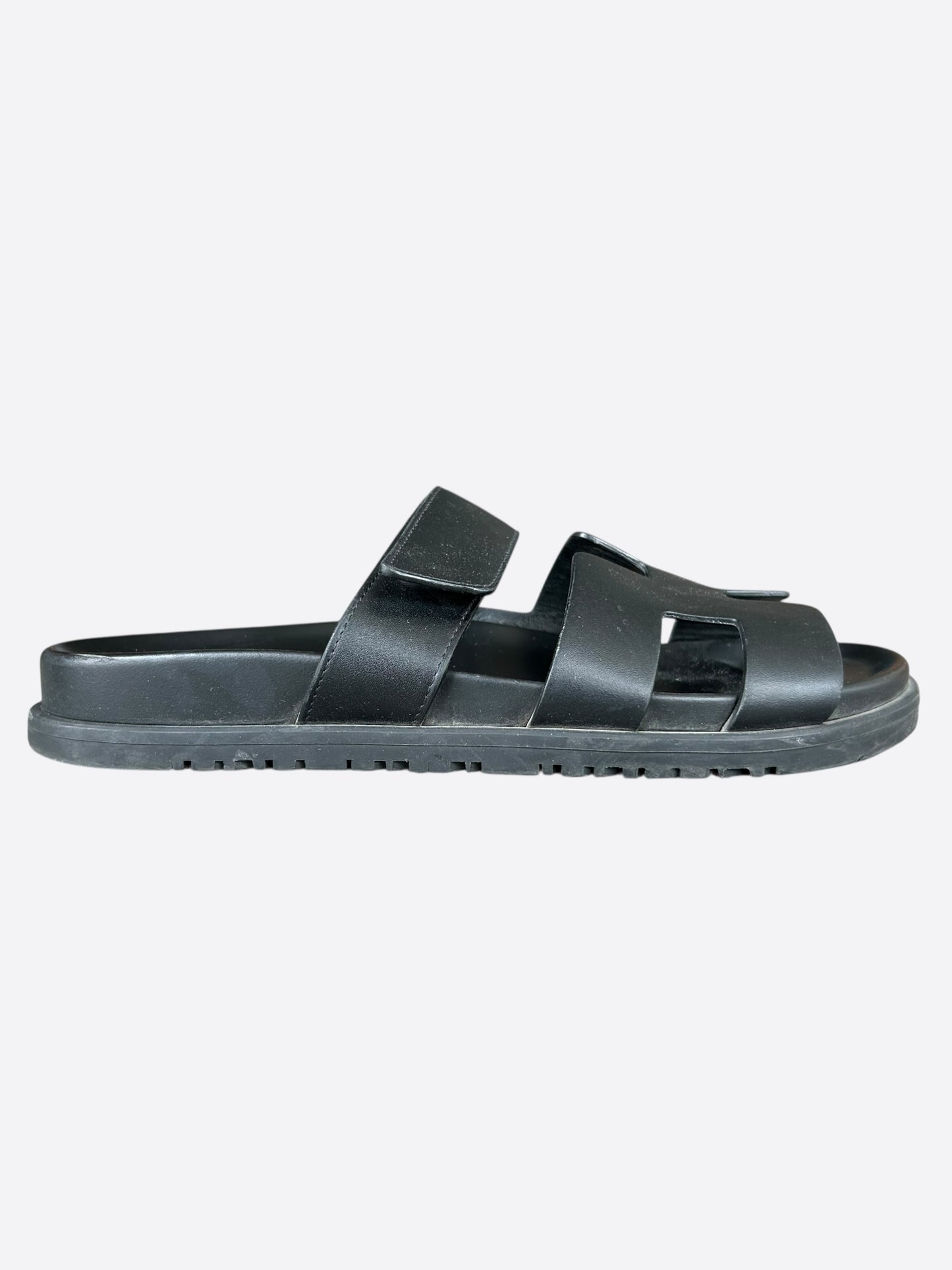 Hermes Black Leather Chypre Women's Sandals