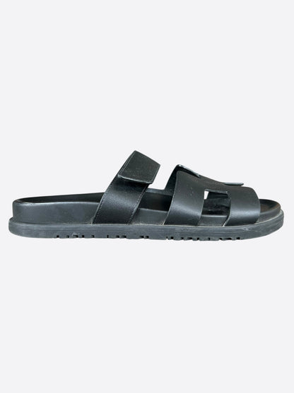 Hermes Black Leather Chypre Women's Sandals