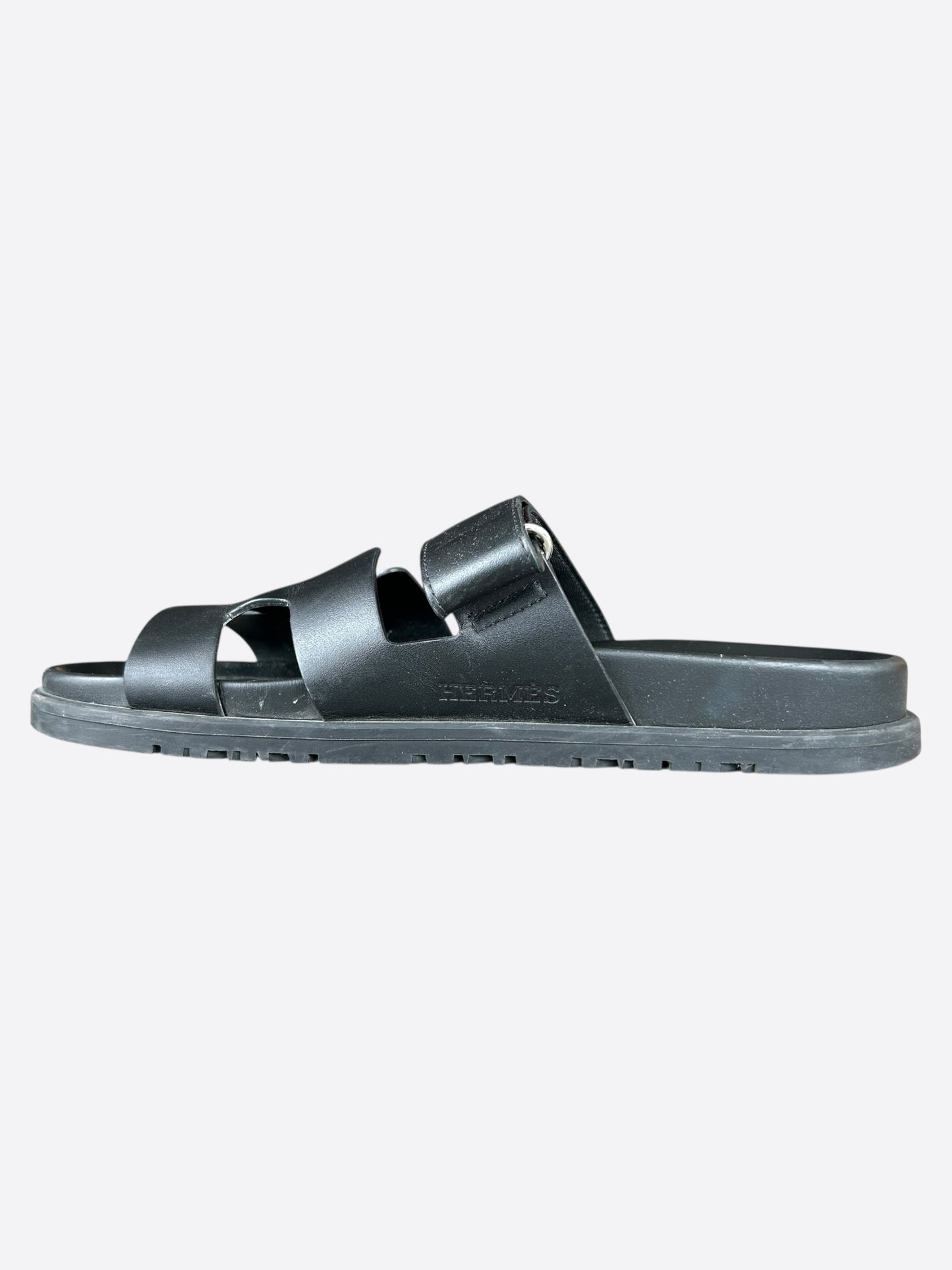 Hermes Black Leather Chypre Women's Sandals