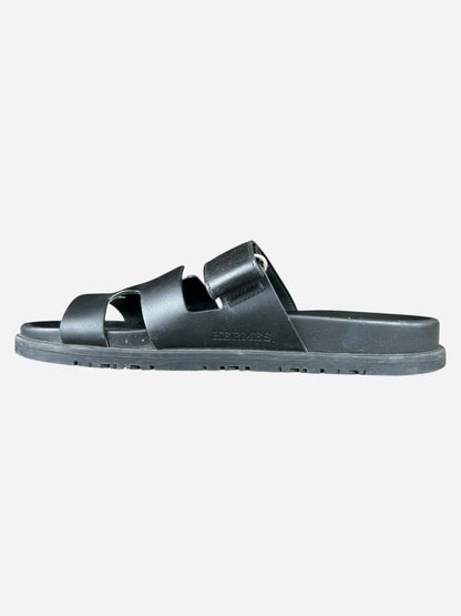 Hermes Black Leather Chypre Women's Sandals